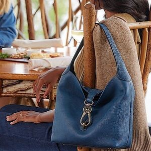 Dooney & Bourke Pebbled Leather Logo Lock Teal Blue Shoulder Bag